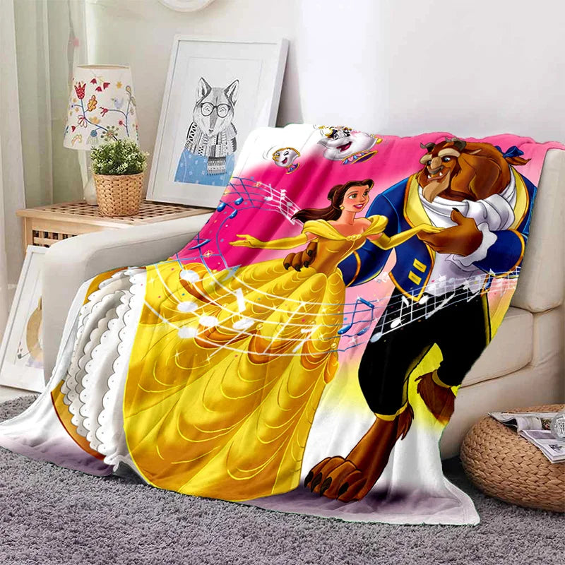 Lovely Beauty and The Beast Cartoon Soft Blankets,Keep Warm Throw Blanket Comfortable Blanket for Picnic Beds Sofa Home Bedroom