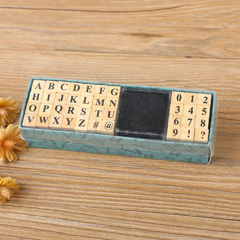 40Pcs Vintage Wooden Rubber Letter Number Symbol Stamp Seal Set with Black Ink Pad for Card Making Planner Scrapbook