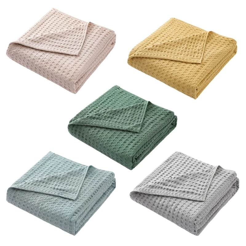 Light Waffles Pique Cotton Blanket 150x200cm Cooling Cotton Waffles, Cooling Sleep Blanket Summer Bed Throw Accessory