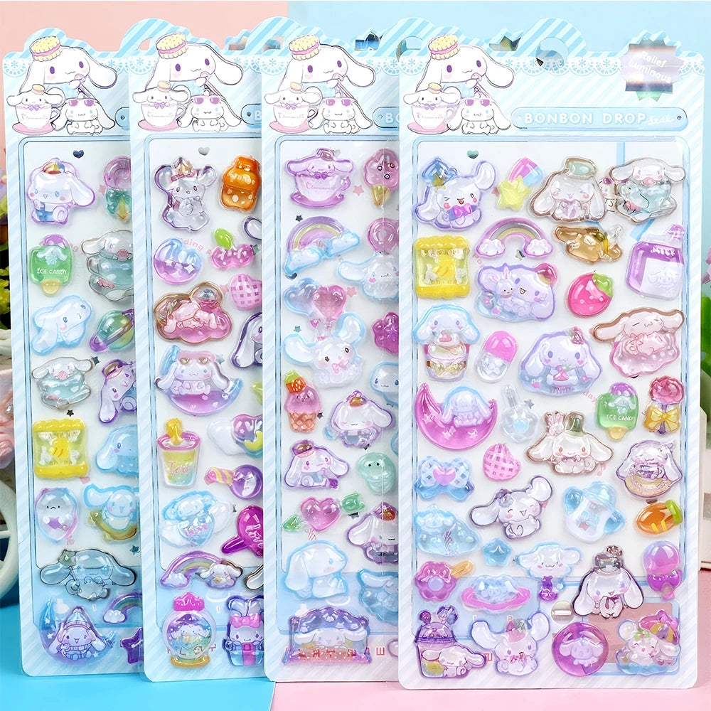 Kawaii 3D Sanrio Relief Stickers Cinnamoroll Kuromi My Melody Cartoon Crystal Sticker Cute Children Reward Stickers Gift