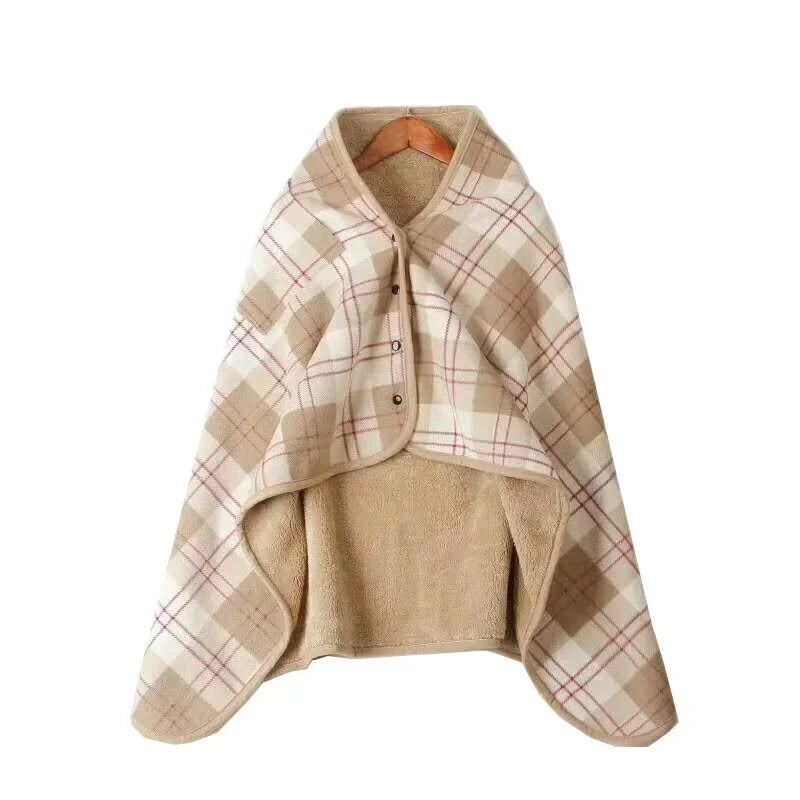 Wearable Plaid Fleece Blanket Polyester Blanket with Button Winte Warm Throws on Sofa Bed Travel Thicken Bedroom Plaids  Blanket