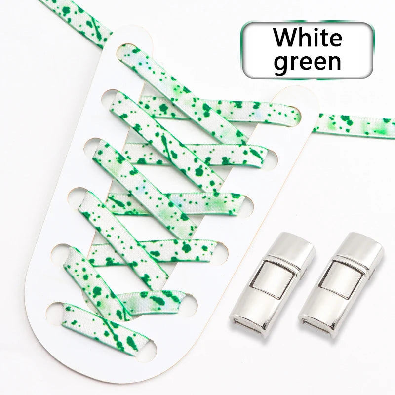 Splashing ink No tie Shoelaces Kids Adult Colorful Press Lock Sports Shoelace Without ties Flats 8MM Thick Tennis Elastic Laces