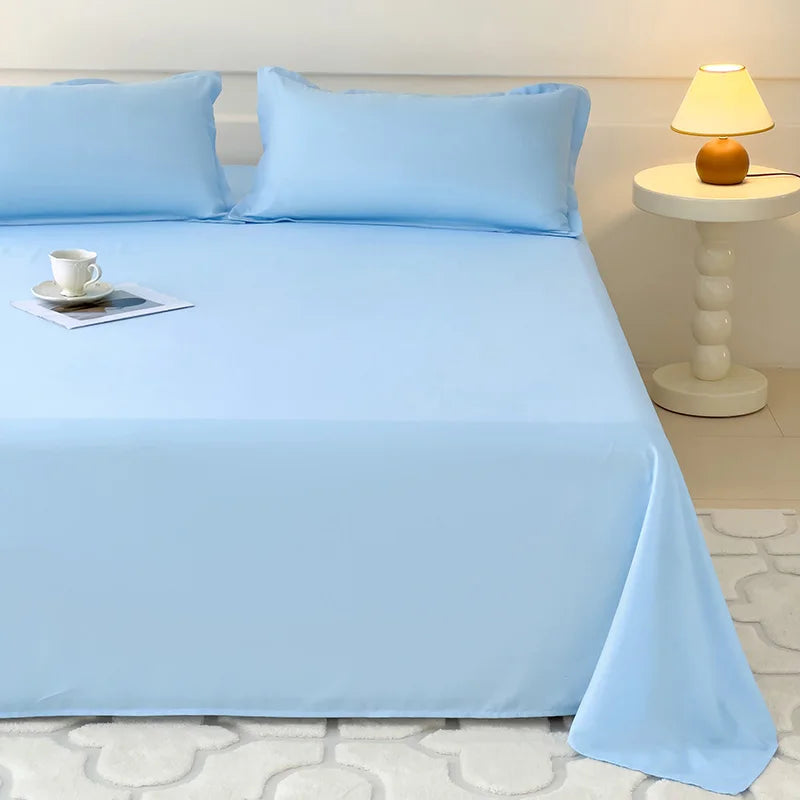 1 PC Sky Blue Bed Sheet Single / Queen / King Flat Sheet for Adults Skin-Friendly Solid Color Washed Bed Sheets Постельное Белье