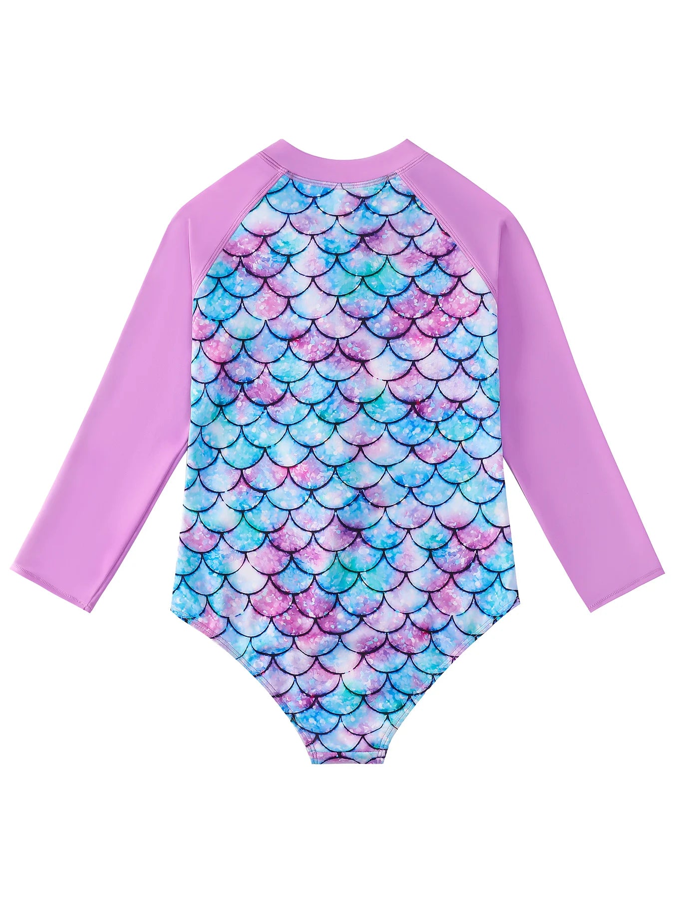Bikini Cut Bottom Swimwear Kids Girl Color Blocking Raglan Long Sleeve Swimsuit Scale Print Rush Guard Zipper Swimming Suit New