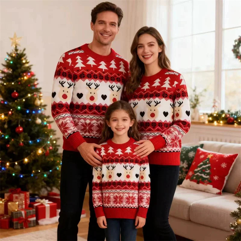 Christmas Family Matching Outfits Boys Girls Adult Cartoon Sweaters Mom Son Thermal Knitwear Autumn Dad  Daughter Pullover
