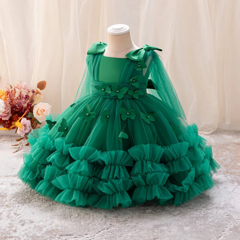 Girls  princess dress 1-5 Y baby Girls wedding sleeveless three-dimensional butterfly mesh carnival birthday party evening dress