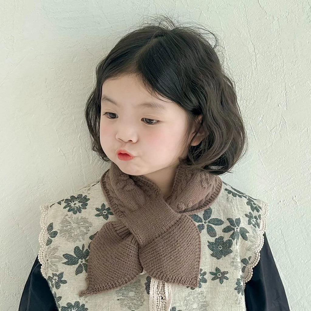 Solid Color Woolen Knit Scarf for Children Cross Neckerchief Fashion Kids Scarves Boy Girl Winter Warm Neck Covers Baby Scarves