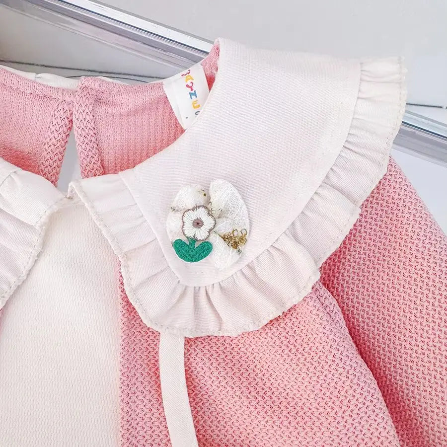 Baby Girl Dress Spring and Autumn Baby Korean Style Cute Long Sleeve Dress Casaul Round Neck Sweet Pink Dress