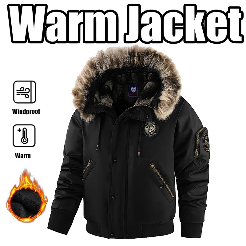 2025 New Winter New Padded Thickened Warm Coat Fashion Trend Outdoor Windproof Hooded Jacket Men's Casual Classic Cargo Parkas