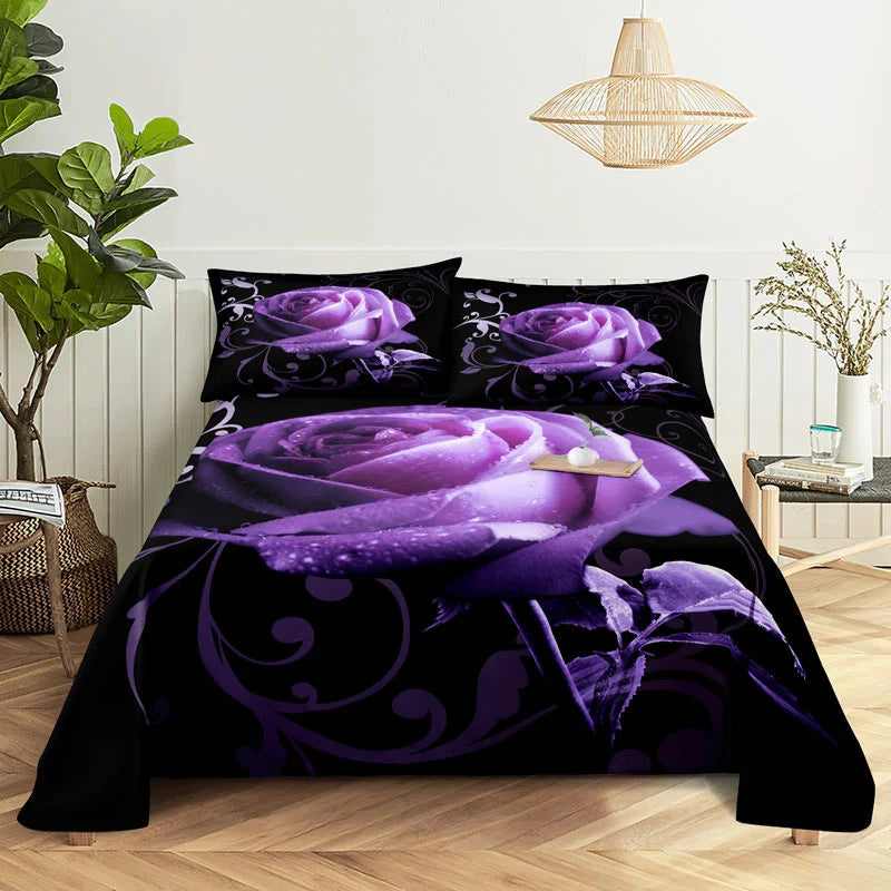 Purple Bedding Set Bed Sheet Linens Pillow Case Queen King Size Lanvender Butteryfly for Bedroom Soft Twin Full Single Double