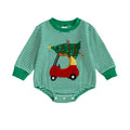0-18M Infant Baby Striped Romper Santa Claus /Christmas Tree Embroidery Round Neck Long Sleeve Jumpsuit for Newborn Boy Girl