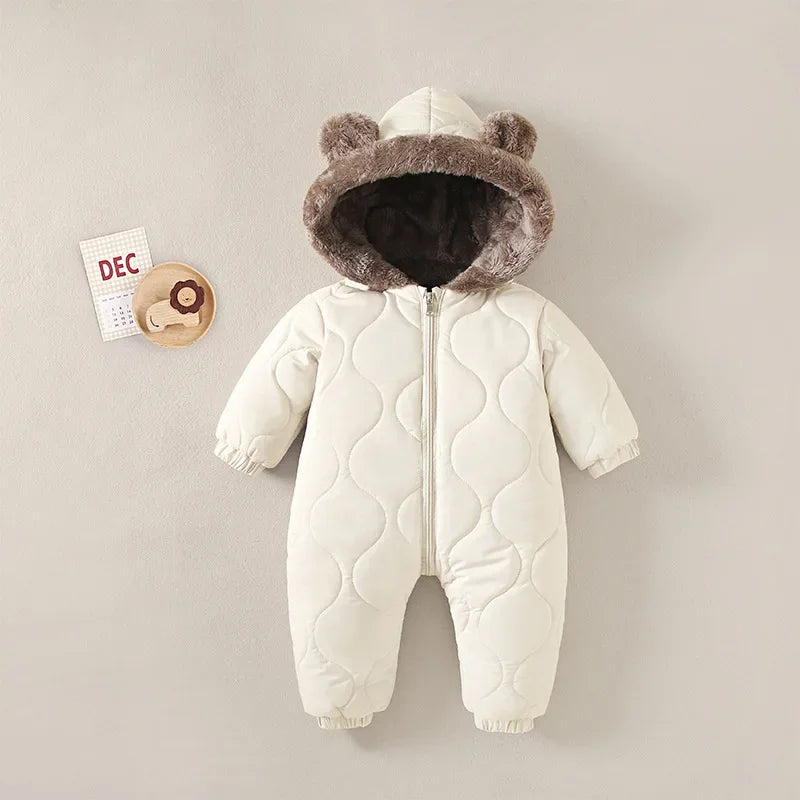 0-3 years old winter baby outdoor clothing fur lining warm toddler girl boy jumpsuit cartoon plus velvet baby jumpsuit