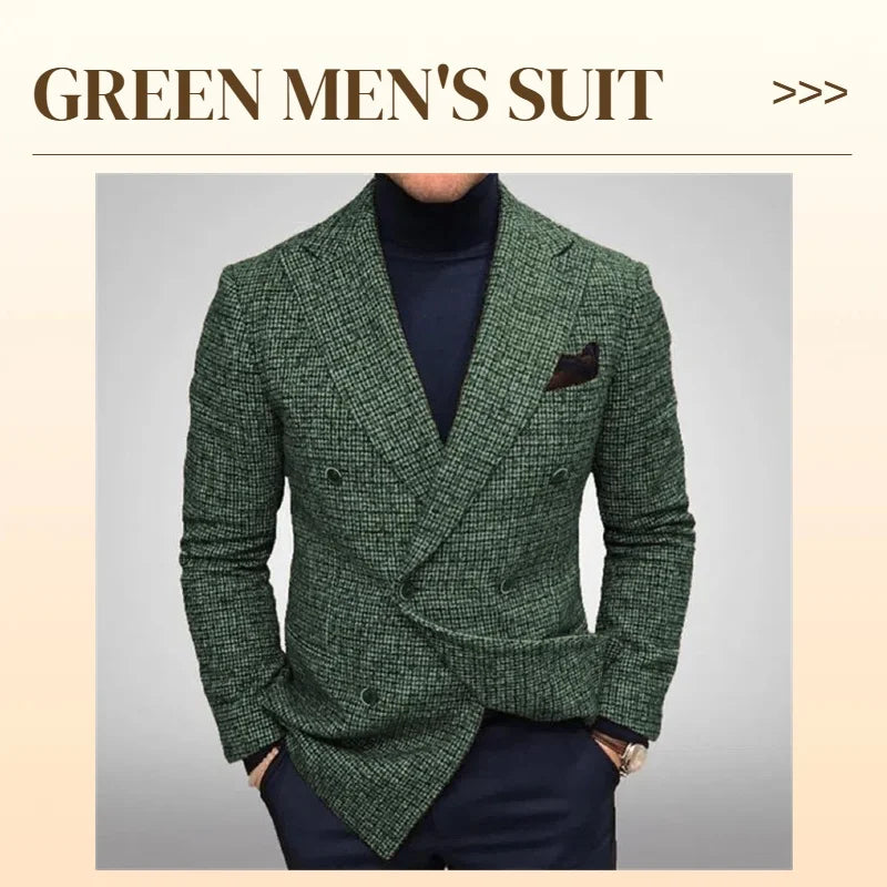 Men's Suit Jackets Double-Breasted Tweed Fabric Chest Bag Retro Gentleman Fashion Business Casual Formal Blazer Autumn Winter