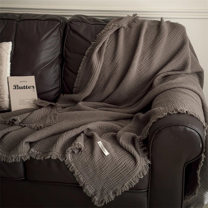 Skin-friendly Blanket Pure Cotton Plaid Home Bed Blankets Breathable Plaid Travel/Car/Office Shawl Air Conditioning Blanket 담요