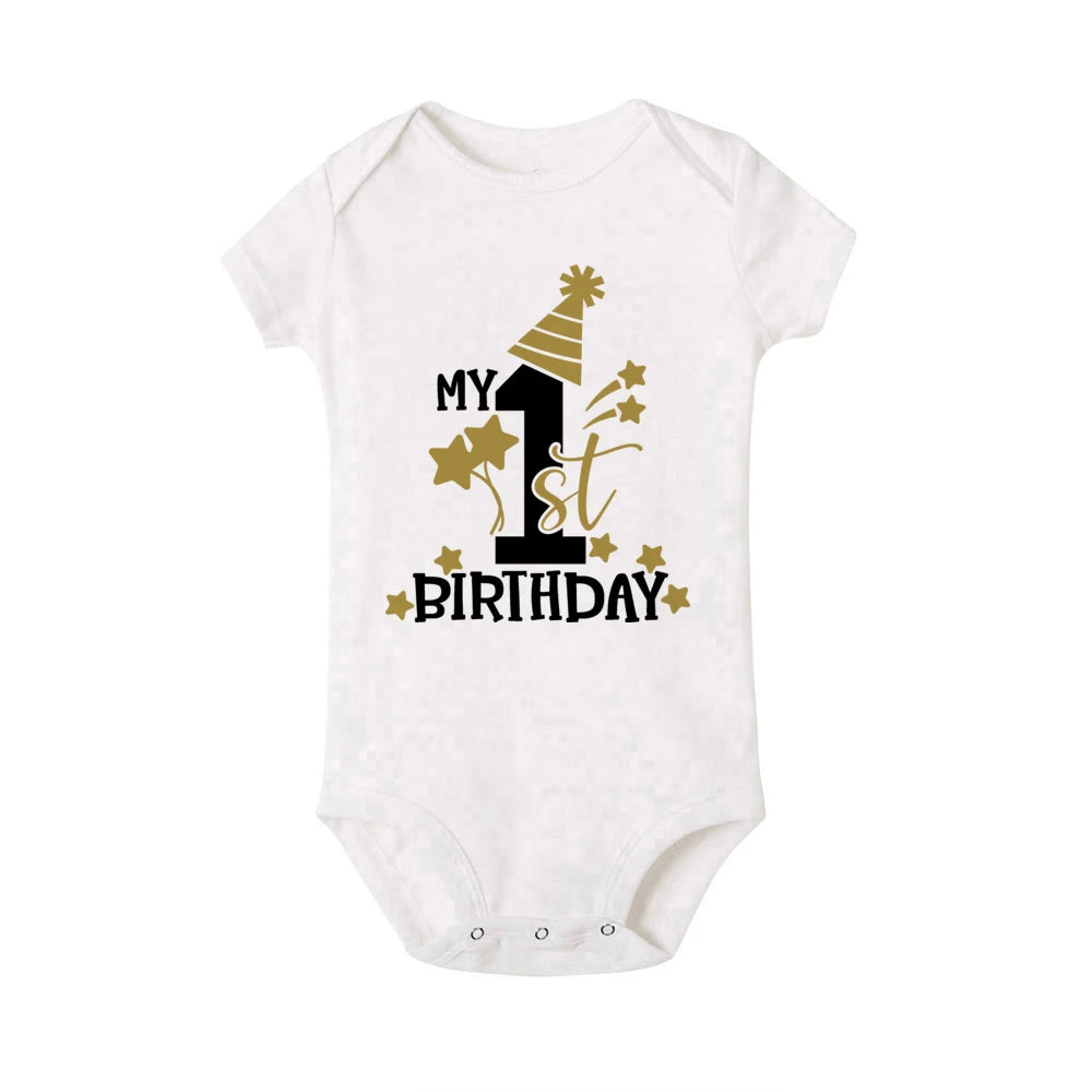 My 1st Birthday Newborn Summer Romper Infant Body Toddler Short Princess Sleeve Jumpsuit Baby Girl Birthday Party Outfit Clothes