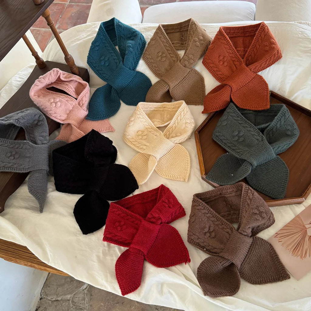 Solid Color Woolen Knit Scarf for Children Cross Neckerchief Fashion Kids Scarves Boy Girl Winter Warm Neck Covers Baby Scarves