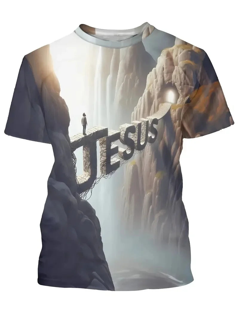 Men's 3D Jesus Print T-Shirt Short Sleeve Casual Crew Neck Praying Hands Design Tshirt For Men New In Oversized Tee Shirt Tops