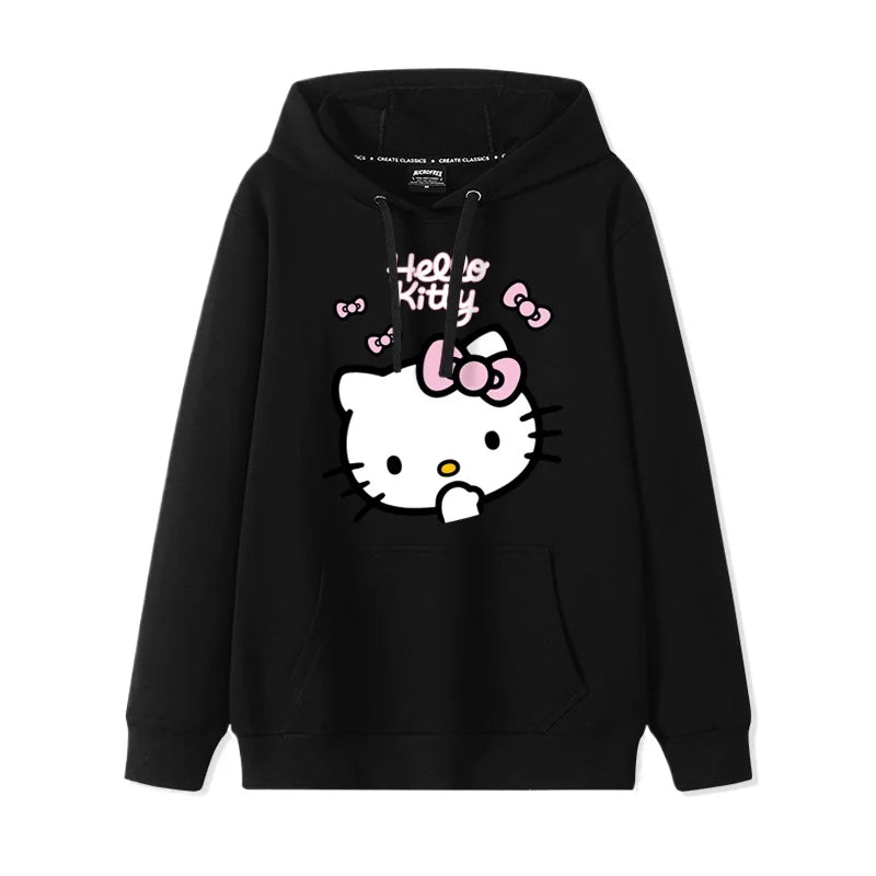 Casual Fashion Versatile Hoodie Girls' Campus Outfit TopsCartoon Print Cute Kitty Loose Hooded Girl's Friend Dress Couple Dress