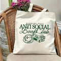 Anti-Social Book Club Tote Bag for Women Canvas Square Tote with Book Lover Spacious for Travel Work School Shopping & Parties
