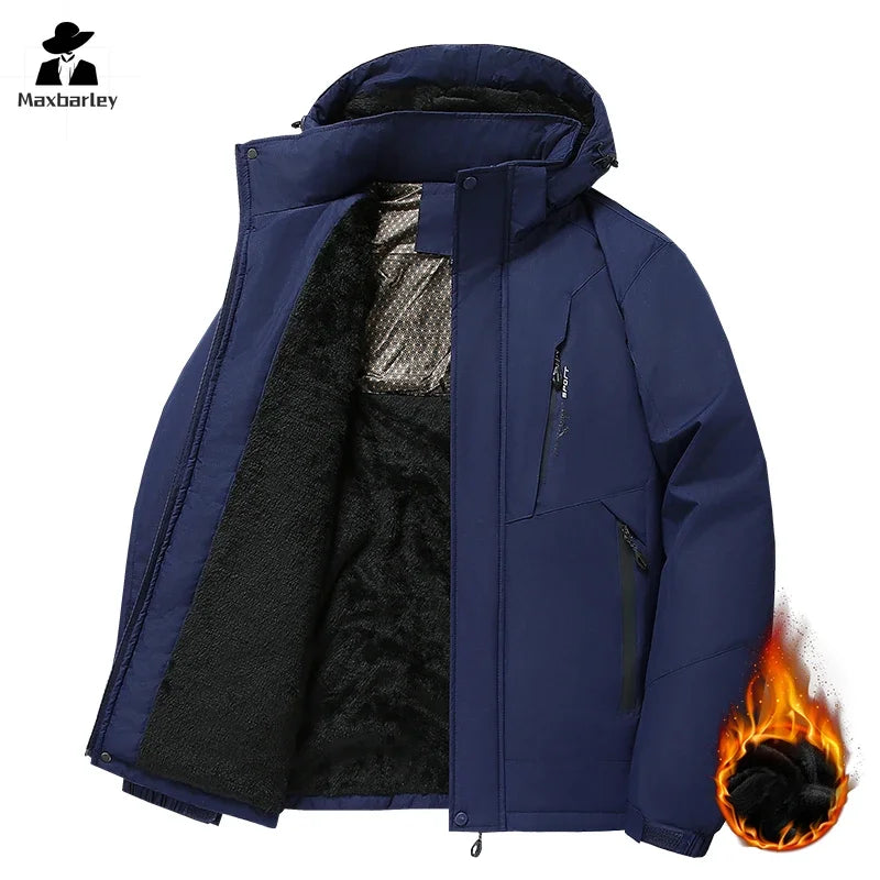 Autumn And Winter Thickened Jacket Men's Casual Waterproof Fleece-lined Parka Coat Outdoor Ski Suit Warm Removable Hooded Coat