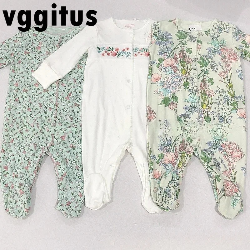 Four Season Baby Boy Footies Long Sleeves Round Collar Floral Snap Button Romper Young Children Jumpsuit Baby Girl Outfits HJ11