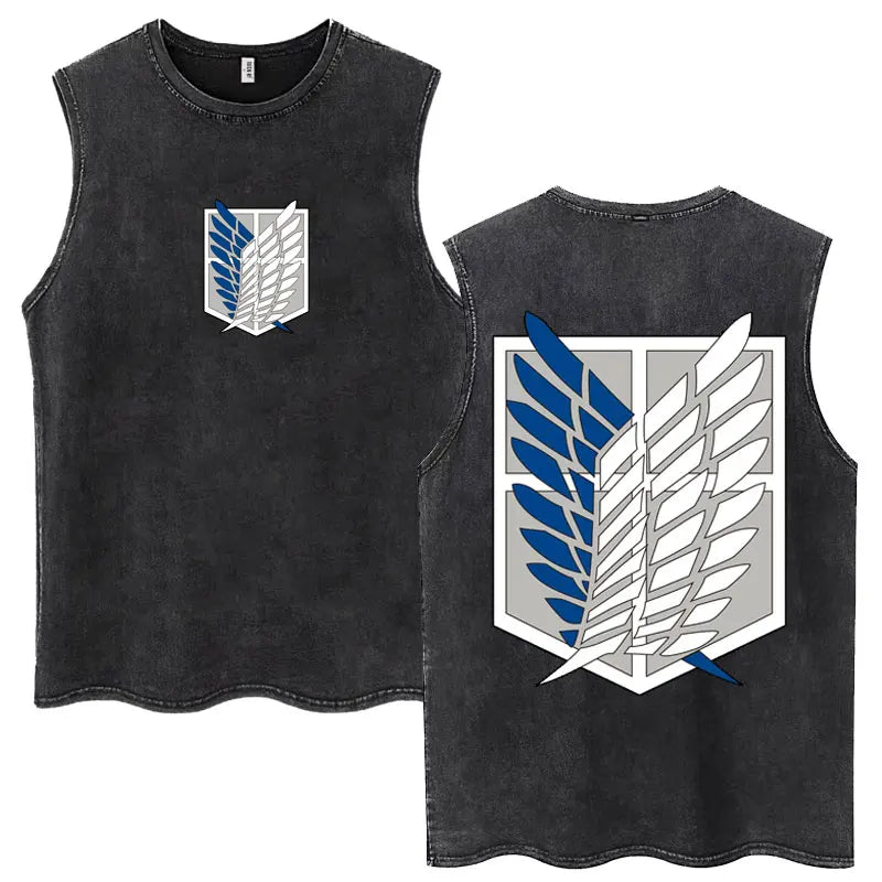 Washed Anime Attack on Titan Vintage Tank Tops Eren Yeager Shingeki No Kyojin Sleeveless T Shirt Men's Cotton Loose Y2k T Shirts