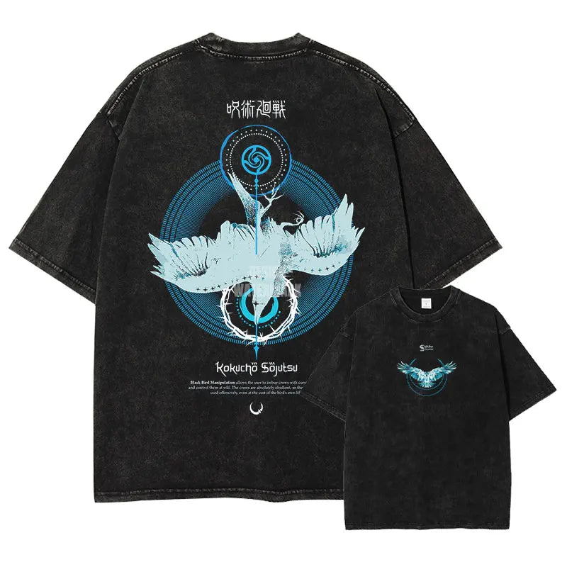 Choso T-shirts Gojo Unlimited Void Oversized Vintage Washed T Shirt Manga Short Sleeve Retro Manga Tops Tees Men 100% Cotton