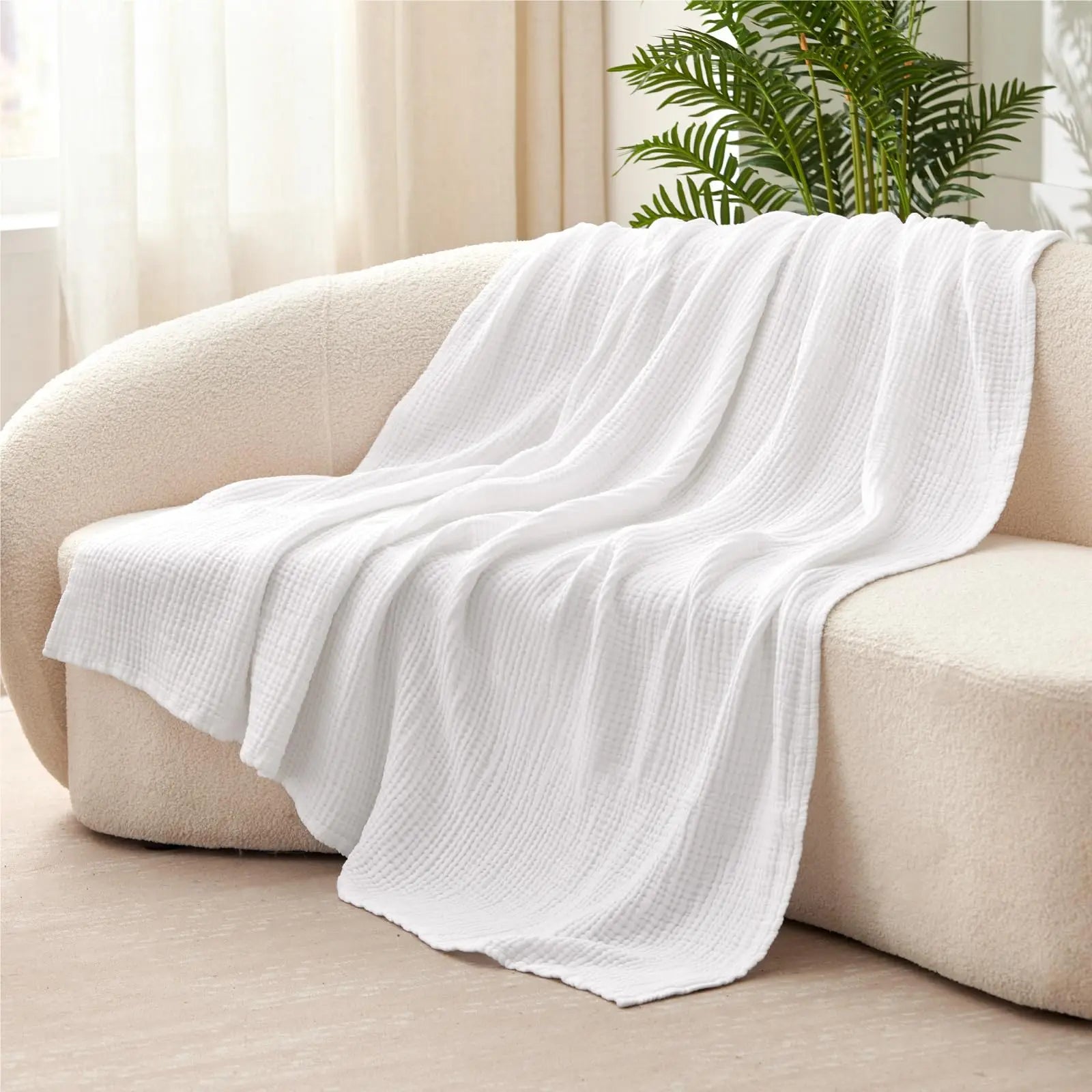 100% Cotton Blanket for Bed Soft Muslin Bed Blankets, Lightweight Breathable Bedspread Coverlet All Season Gauze Throw Blanket