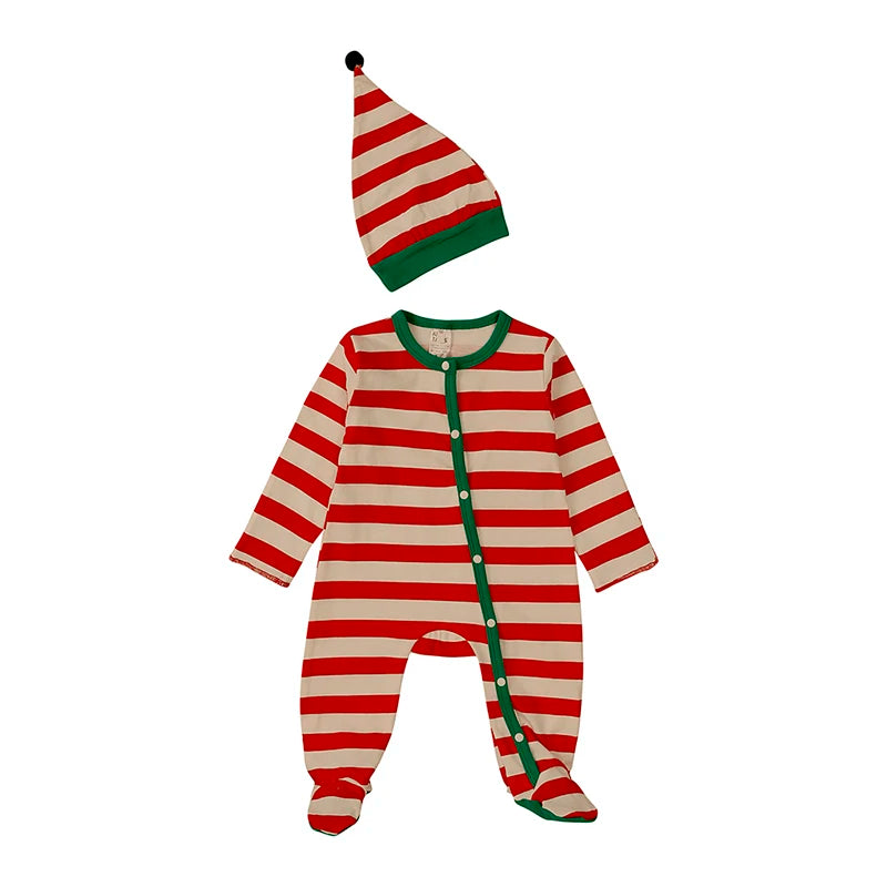 2025 Christmas Costumes Baby Boys Girls Romper Clothes Set 2 Pcs Cotton Striped Jumpsuit+Hat Infant Bodysuit For Newborn Onesies