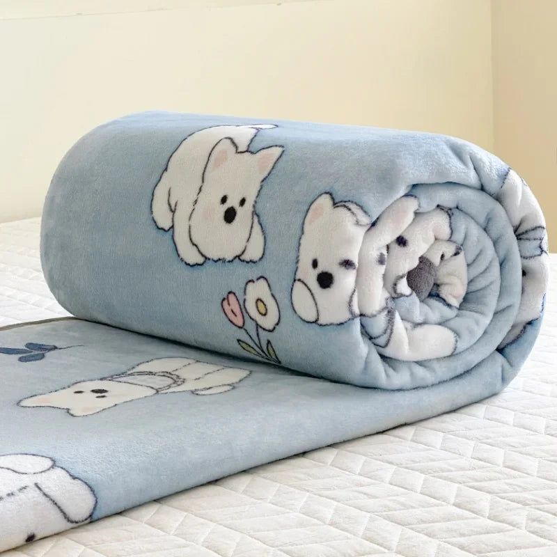 Warm Plush Blanket Comfortable 2024 New Winter Blanket Cartoon Four Season Flannel Soft Bed Cover Office Napping Blanket