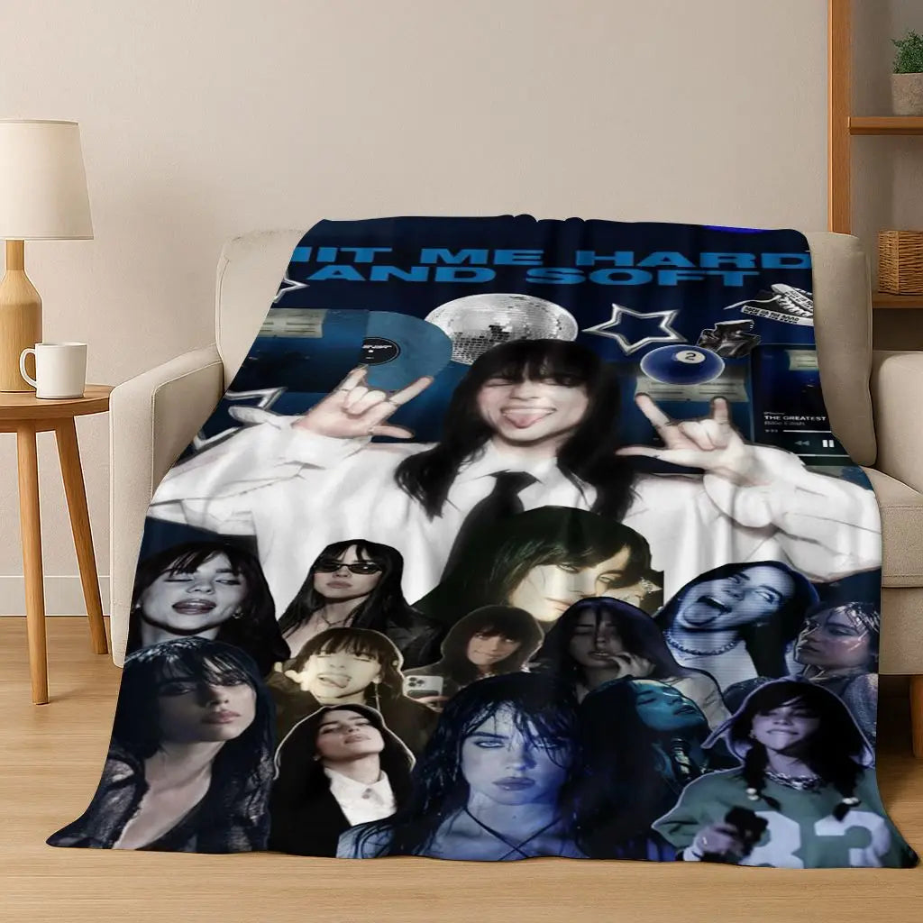 Fashion Billie Eilish Hit Me Hard and Soft Singer Flannel Blanket Soft Throw Blanket for Bed Bedroom Living Room Travel Gift Kid