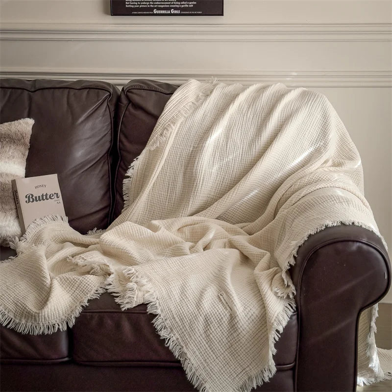 Skin-friendly Blanket Pure Cotton Plaid Home Bed Blankets Breathable Plaid Travel/Car/Office Shawl Air Conditioning Blanket 담요