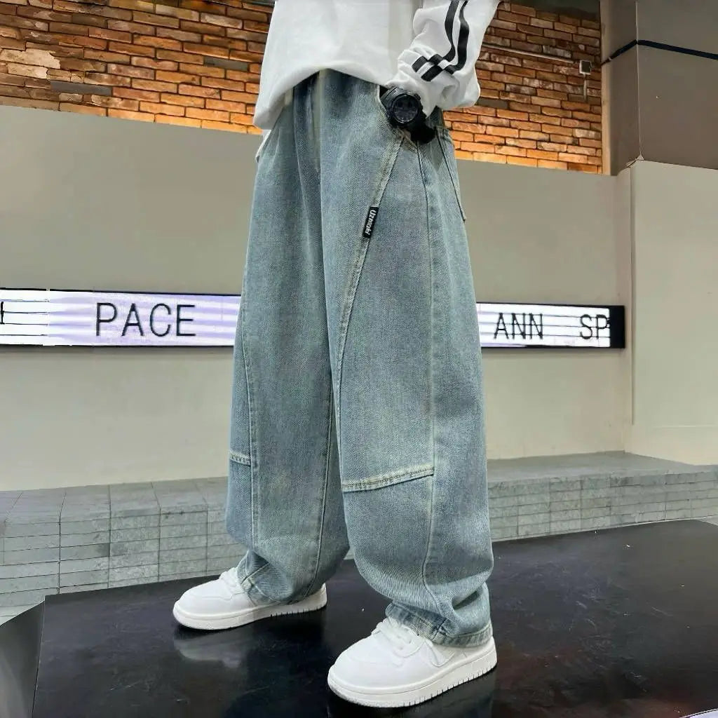 2025 New Boys' Loose Fit Jeans Spring Autumn Casual Long Pants for Tween Boys, Stylish Comfortable Denim Pants