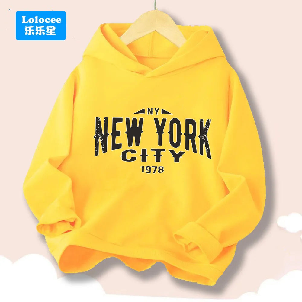 New York Letter Graphic Print Hoodies for Boy Girl Long Sleeve Retro Pullover Sweatshirt Teens Autumn Fashion Tops ZMNY1