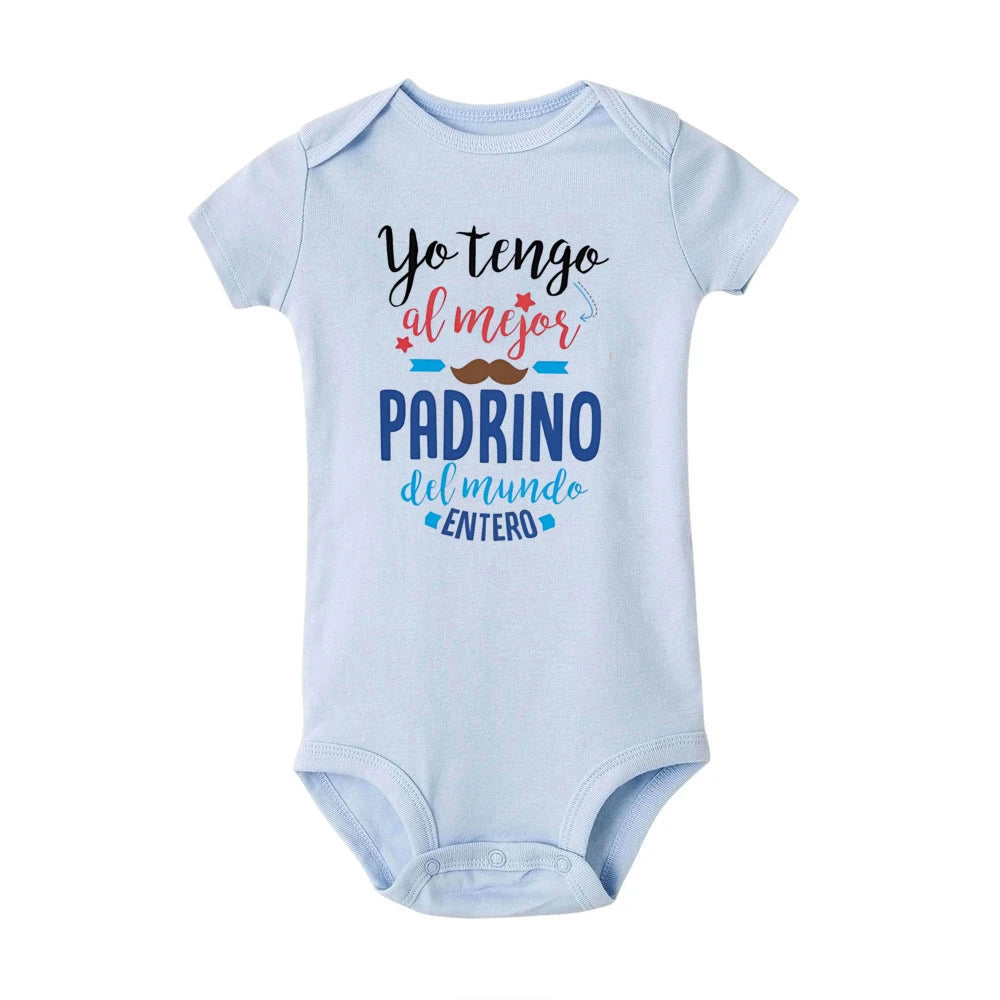 I Have The Best Godfather in The Entire World Spanish Print Baby Romper Funny Newborn Outfit Infant Short Sleeve Bodysuit Gift