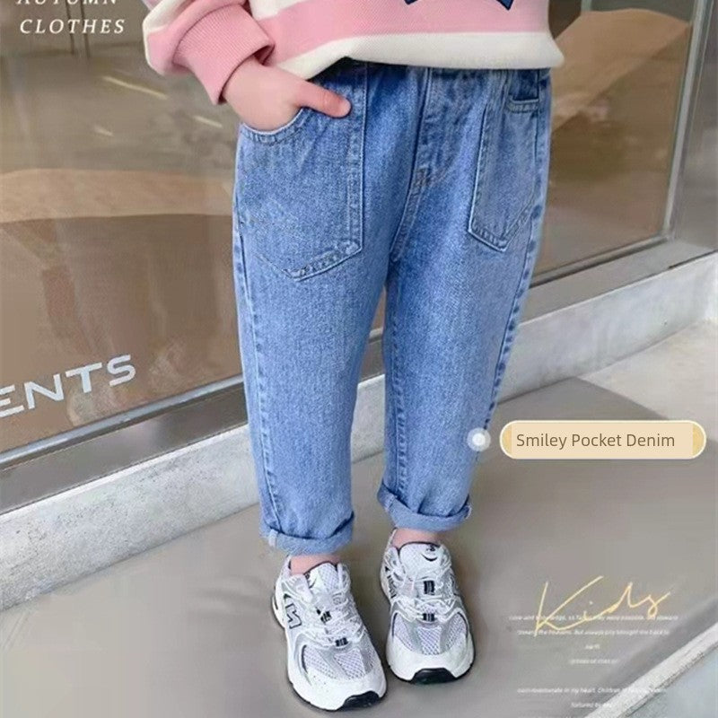 Boys' Denim Spring and Autumn Kids Pants Casual Western Style 2025 Children's Korean Boys Trendy Spring Trousers