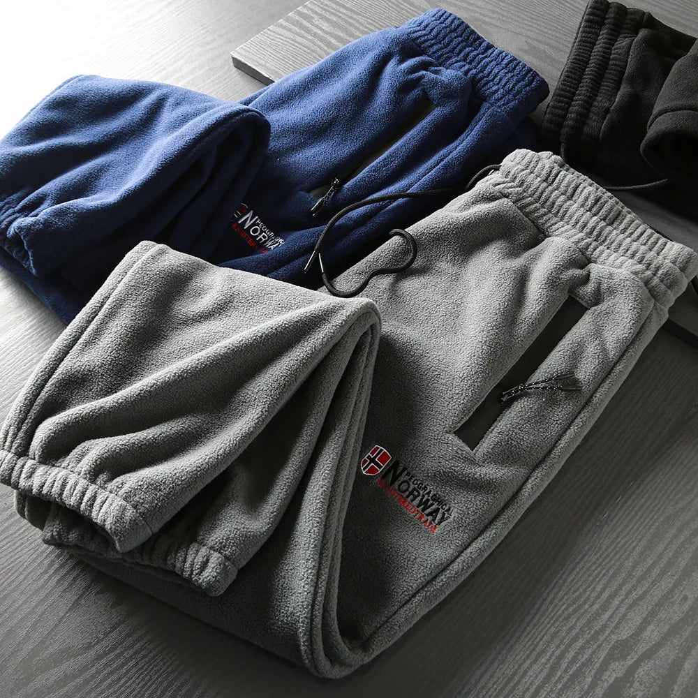 New Winter Casual Thickened Fleece Warm Sweatpants Men Outdoor Elastic Waist Norway Sport Joggers Pants Loose Male Trousers