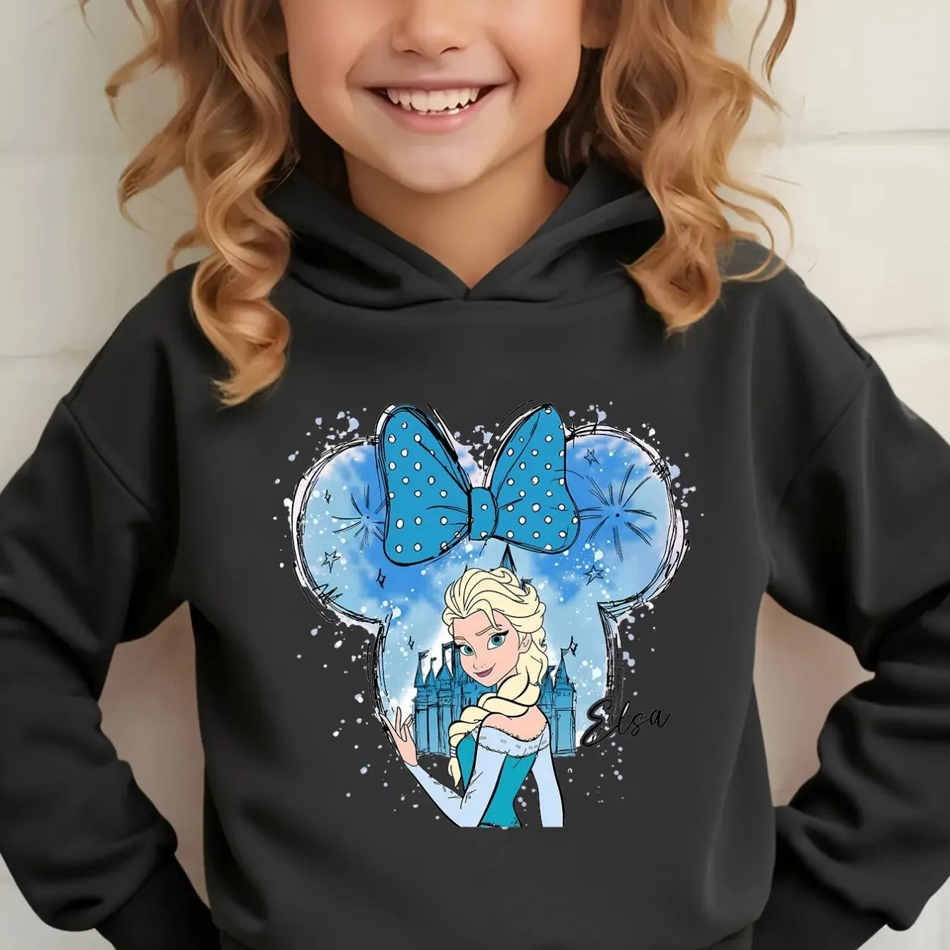 Cute Elsa Pattern Children's Long-sleeved Hooded Sweatshirt for Autumn and Winter Travel Wear Suitable as a Gift for Children
