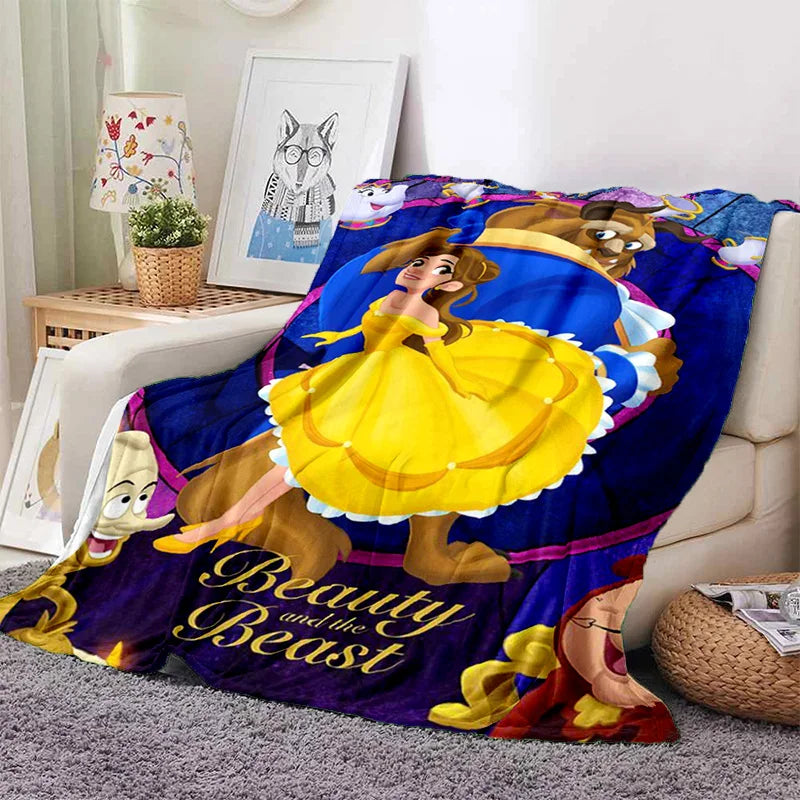 Lovely Beauty and The Beast Cartoon Soft Blankets,Keep Warm Throw Blanket Comfortable Blanket for Picnic Beds Sofa Home Bedroom