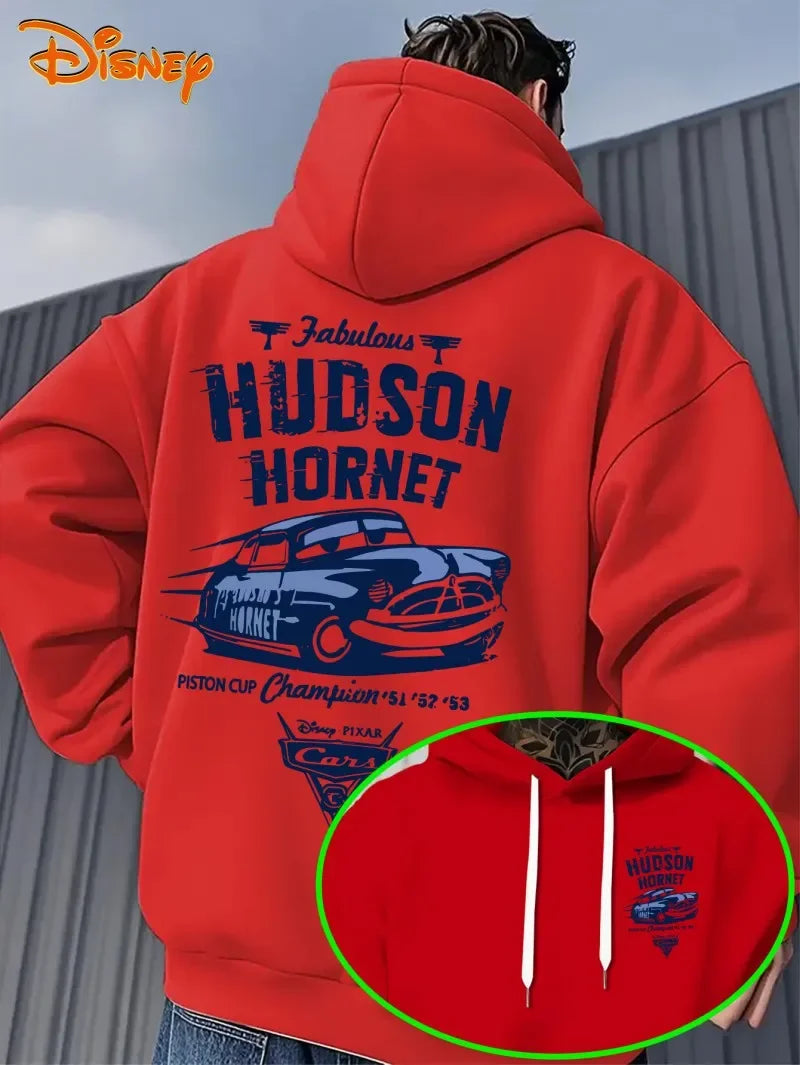 Men's Autumn Hoodie with Lightning McQueen Racing Pattern Pullover Loose Hooded Sweater a Birthday Gift for Cars Movie Fans