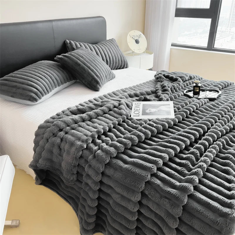 Solid Color Thickened Wide Striped Multifunctional Blanket Can Be Used As Bed Sheet Cover Blanket Nap Blanket  Pet Blanket