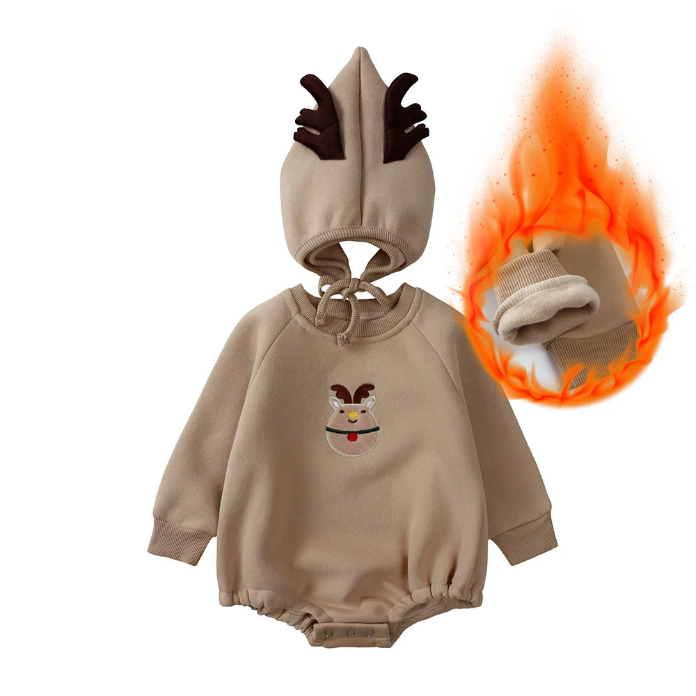 Winter Christmas Baby Rompers Sets Infant Long Sleeve Embroidery Santa Claus Jumpsuit Matching Hat Pants Newborn Clothes