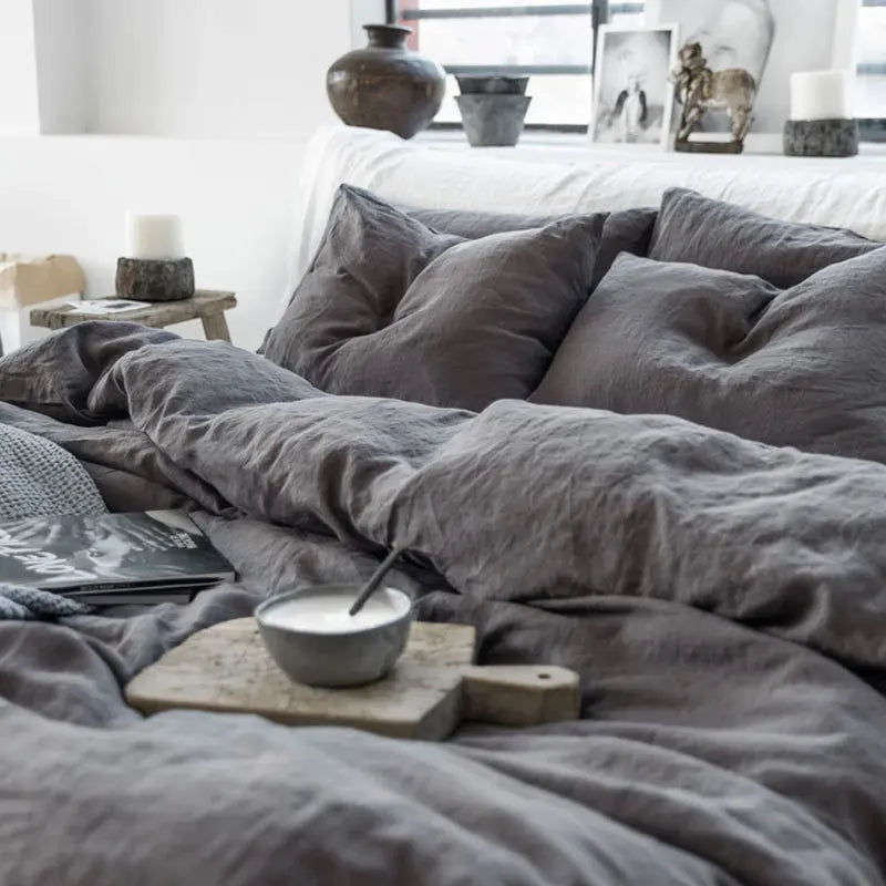 Bed Sheet Set 4 Piece 100% Pure Linen Bedding 1 Flat Sheet 1 Deep Pocket Fitted Sheet 2 Pillowcases Flax Sheets Set Bedding Set