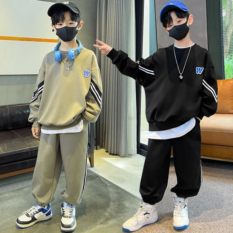 5 6 8 10 12 14 Years Teen Boys Clothing Sets New Fashion Spring Autumn Sweatshirt + Pants 2Pcs Tracksuit Suits For Kids Clothes