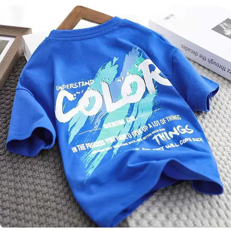 Teen Boys Clothing Set Summer Letter Graffiti Short Sleeve T-shirt+Shorts 2Pcs Suit For 5 6 8 10 12 Years Kids Casual Outfit