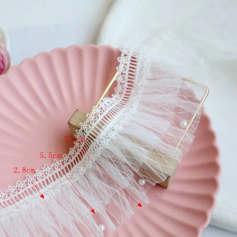Off White Lace Ribbon Accessories Handmade DIY Extended Clothes Pleated Sewing Decorative Fabric Skirt Hem Fabric Lace Trim 1Yds