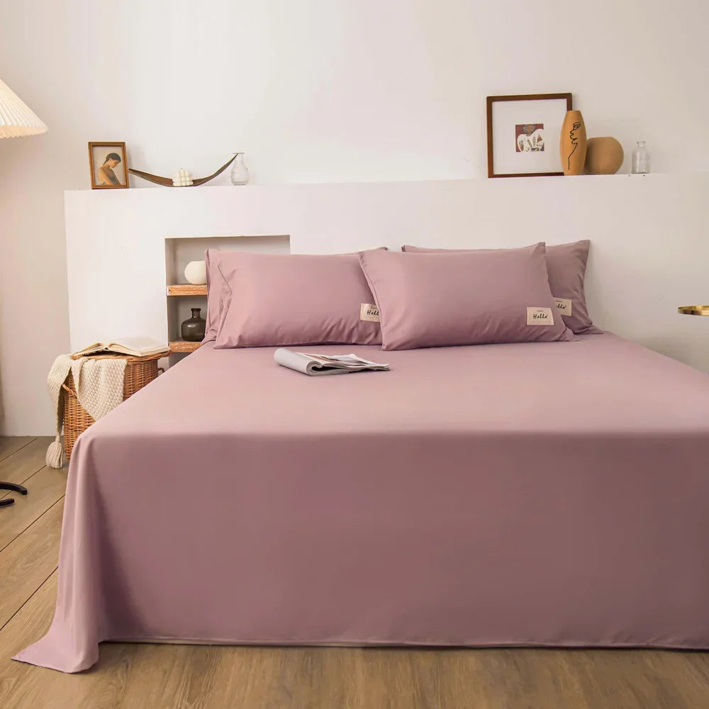 Soft Home Bed Linen Sheets Bed Flat Sheet for Double Bed Plain Solid Color Top Sheets Single/Queen/King Flat Bedsheets