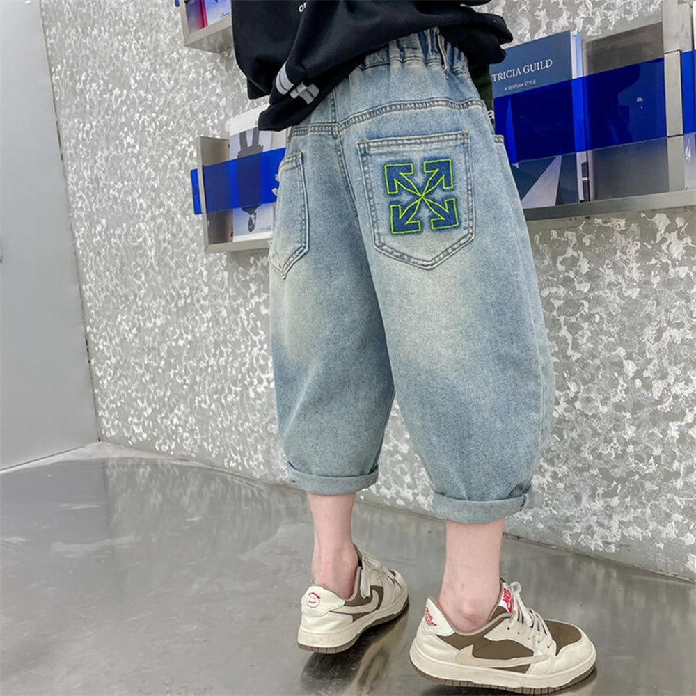 Teen Boys Shorts New Casual Alphabet Cotton Thin Denim Ffabric Children Short Jeans Clothing for Boy 4 6 8 10 12 14 16 Years