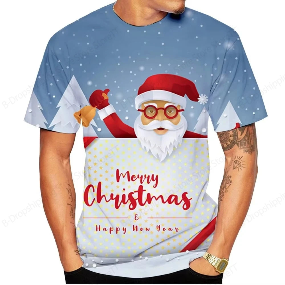T-Shirts for Christmas 3D Santa Claus Print T Shirt for Men Casual Short Sleeve Tee Shirts Fashion O-Neck Top Oversized T-Shirt
