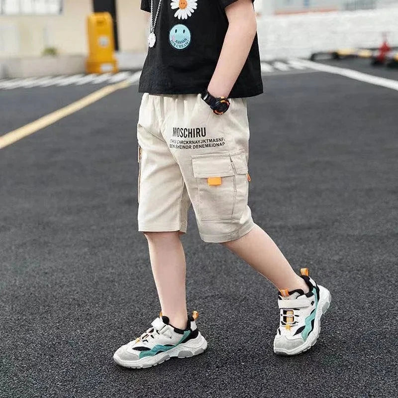 3 Color New Summer Teenage Boys Pants Casual Letter Short Trousers For Kids 4-14 Years Children Comfortable Pants